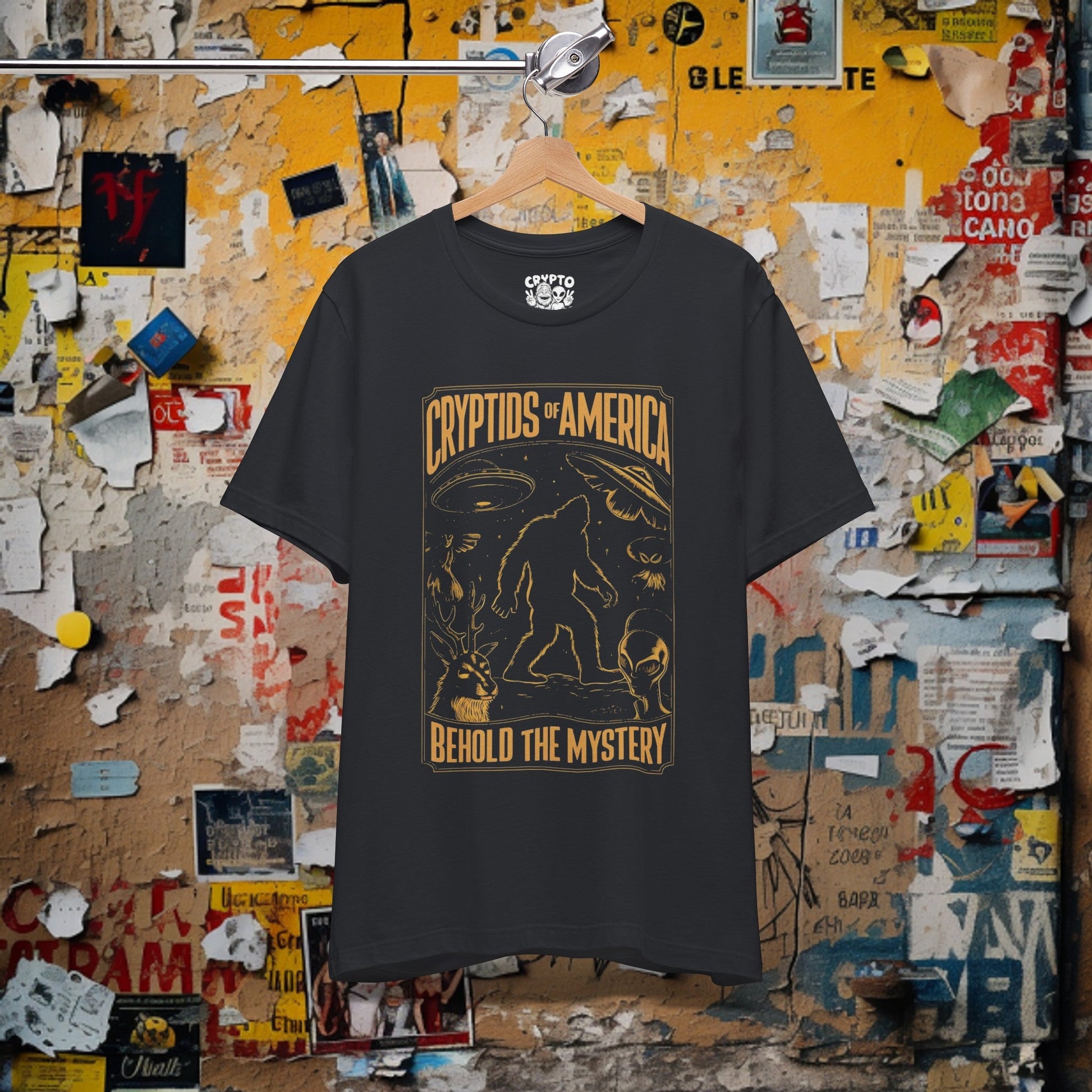 T-Shirt - Cryptids of America Behold The Mystery Shirt | Bigfoot Mothman Alien Tee | Bella + Canvas Unisex T-shirt from Crypto Zoo Tees