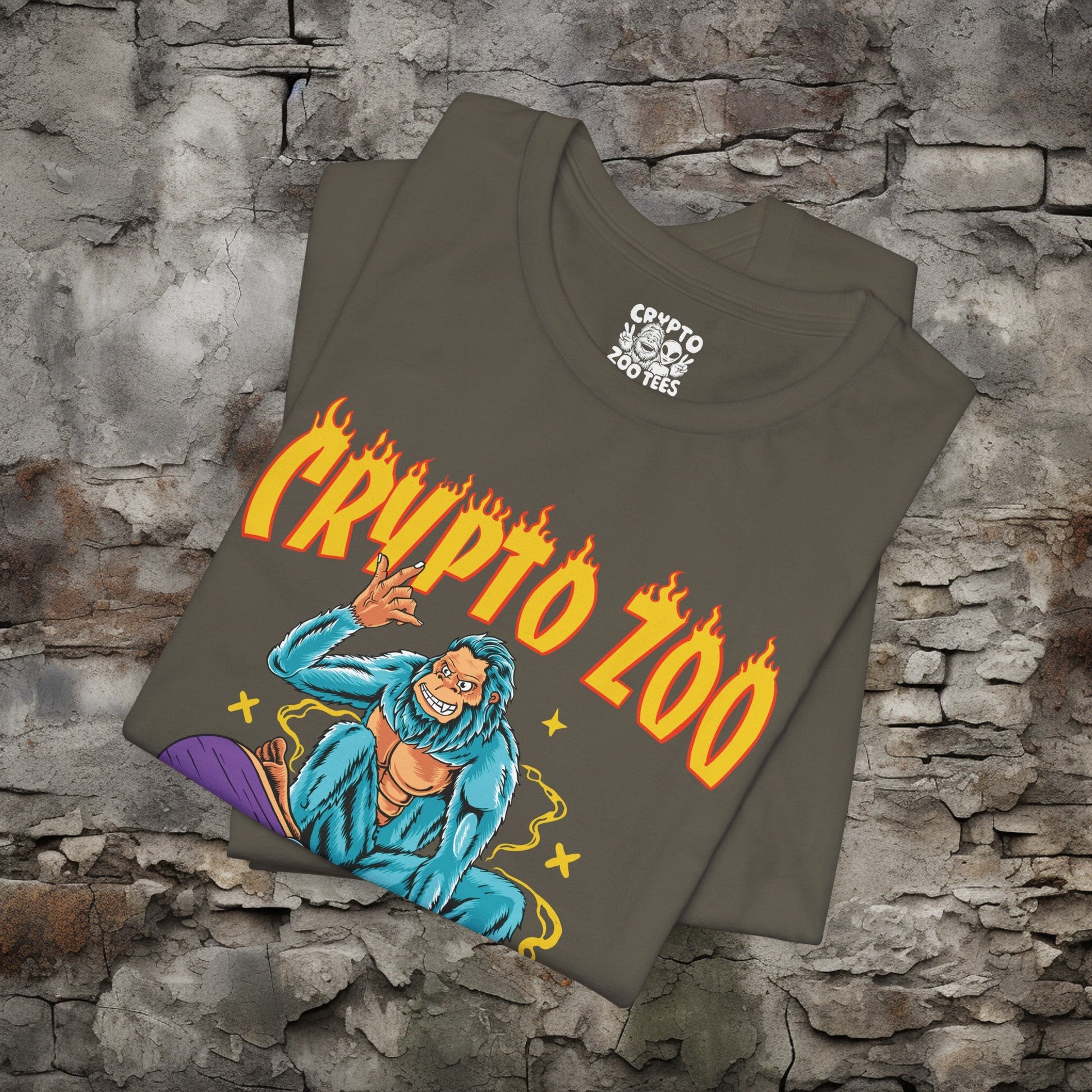 T-Shirt - Crypto Zoo Bigfoot on Skateboard | Bella + Canvas Unisex T-shirt from Crypto Zoo Tees