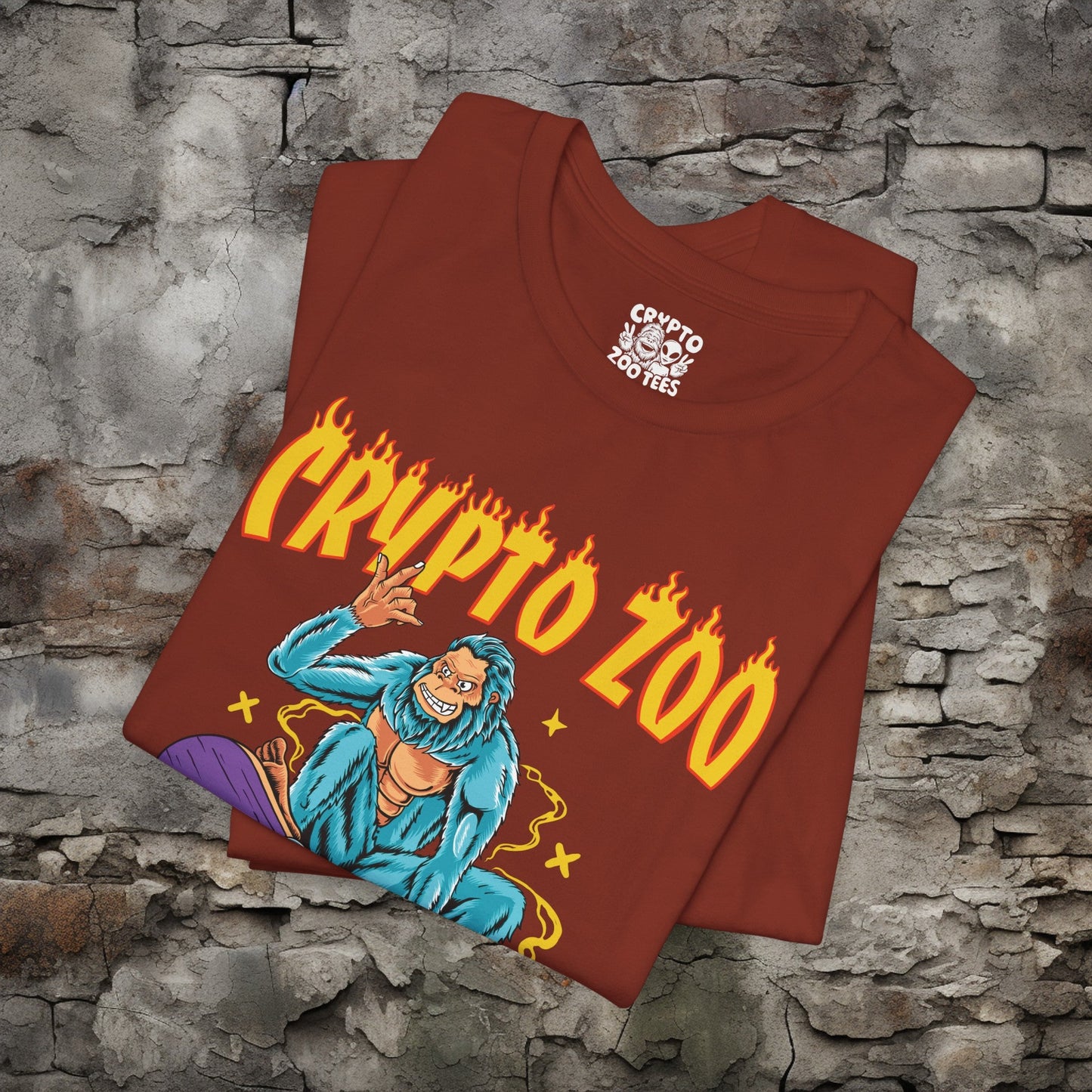 T-Shirt - Crypto Zoo Bigfoot on Skateboard | Bella + Canvas Unisex T-shirt from Crypto Zoo Tees