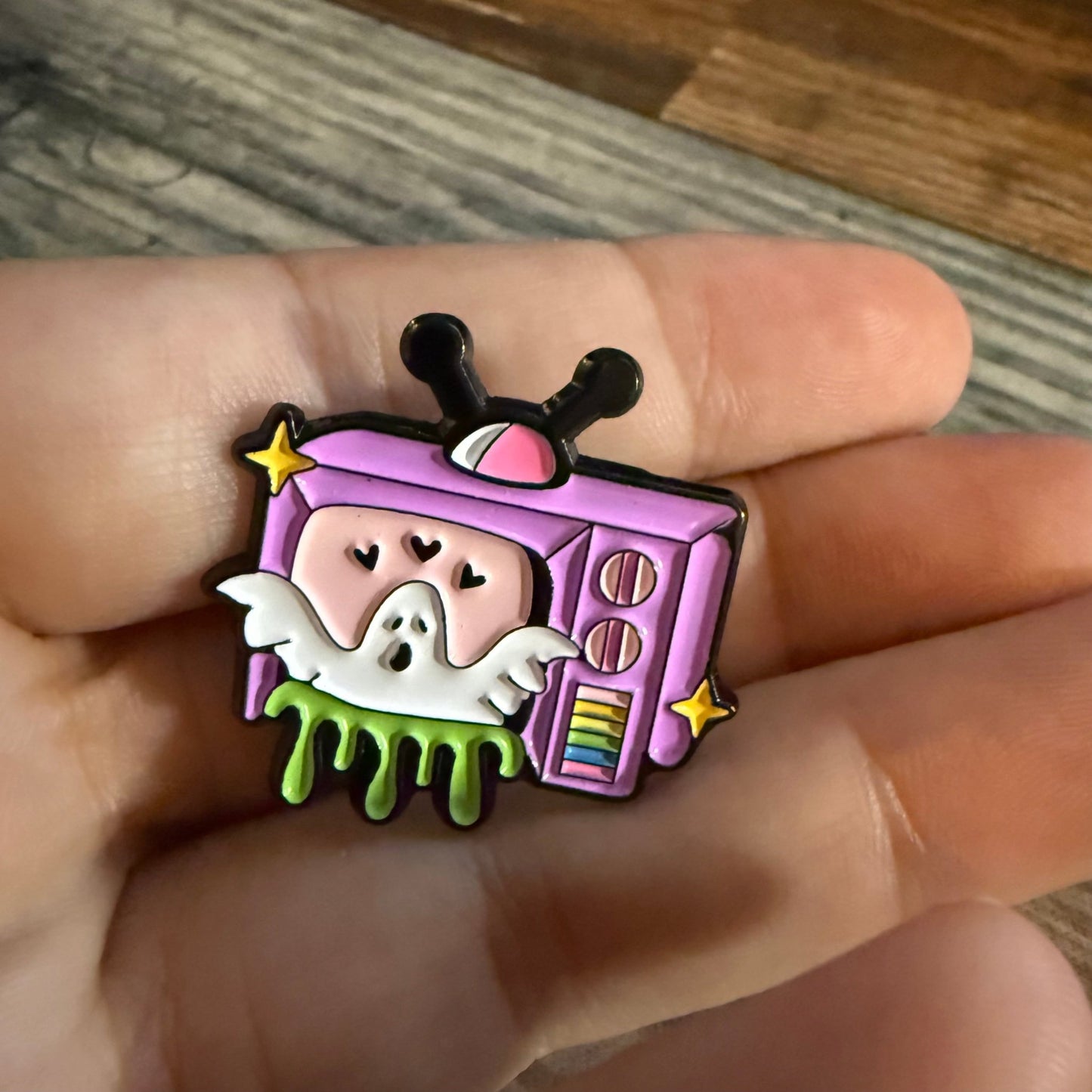  - Cute Ghost TV Pin | Pinback Button | Ghosts & Paranormal, Halloween | Punk from Crypto Zoo Tees
