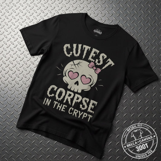 T-Shirt - Cutest Corpse Shirt | Light Fitted - Unisex Bella+Canvas 3001 | Horror, Halloween | Goth/Gothic from Crypto Zoo Tees