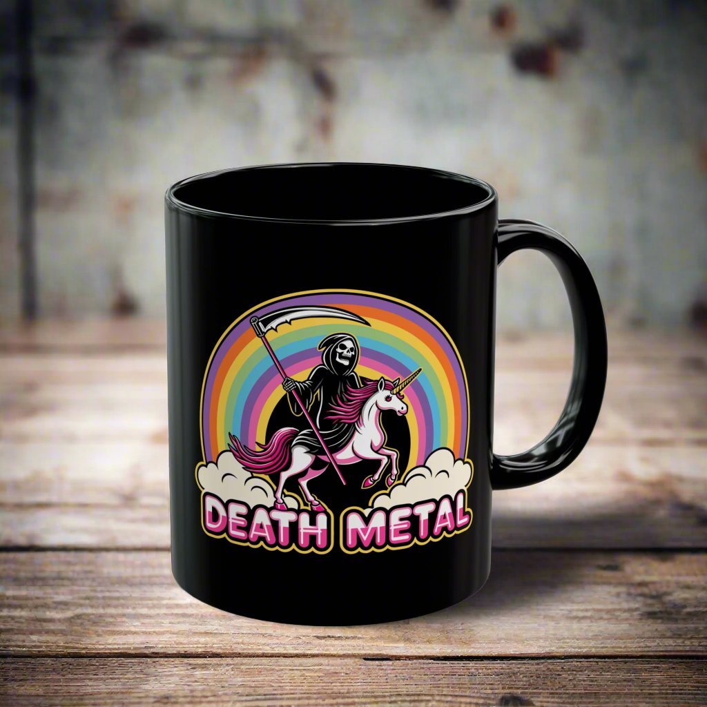 Mug - Death Metal Rainbow Unicorn | 11oz Coffee Mug | Cup from Crypto Zoo Tees