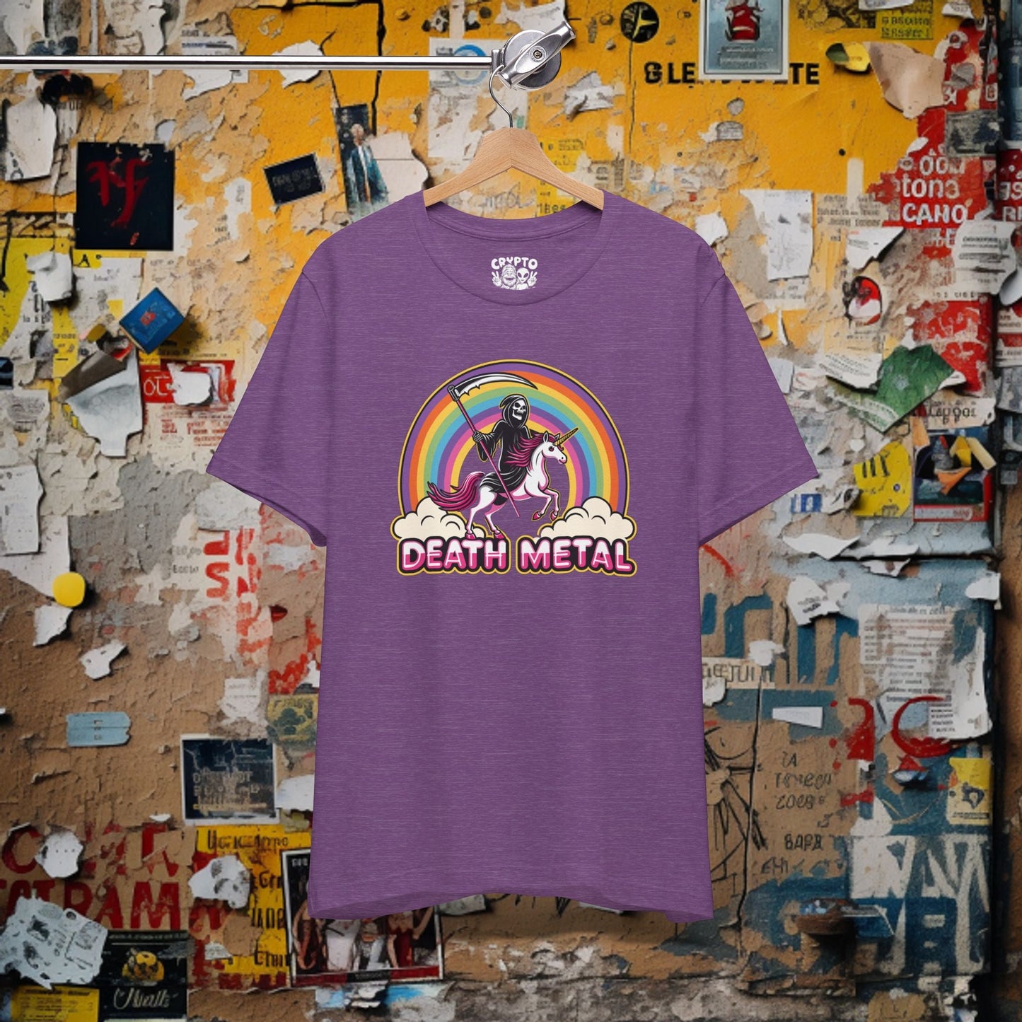 T-Shirt - Death Metal Rainbow Unicorn | Bella + Canvas Unisex T-shirt from Crypto Zoo Tees