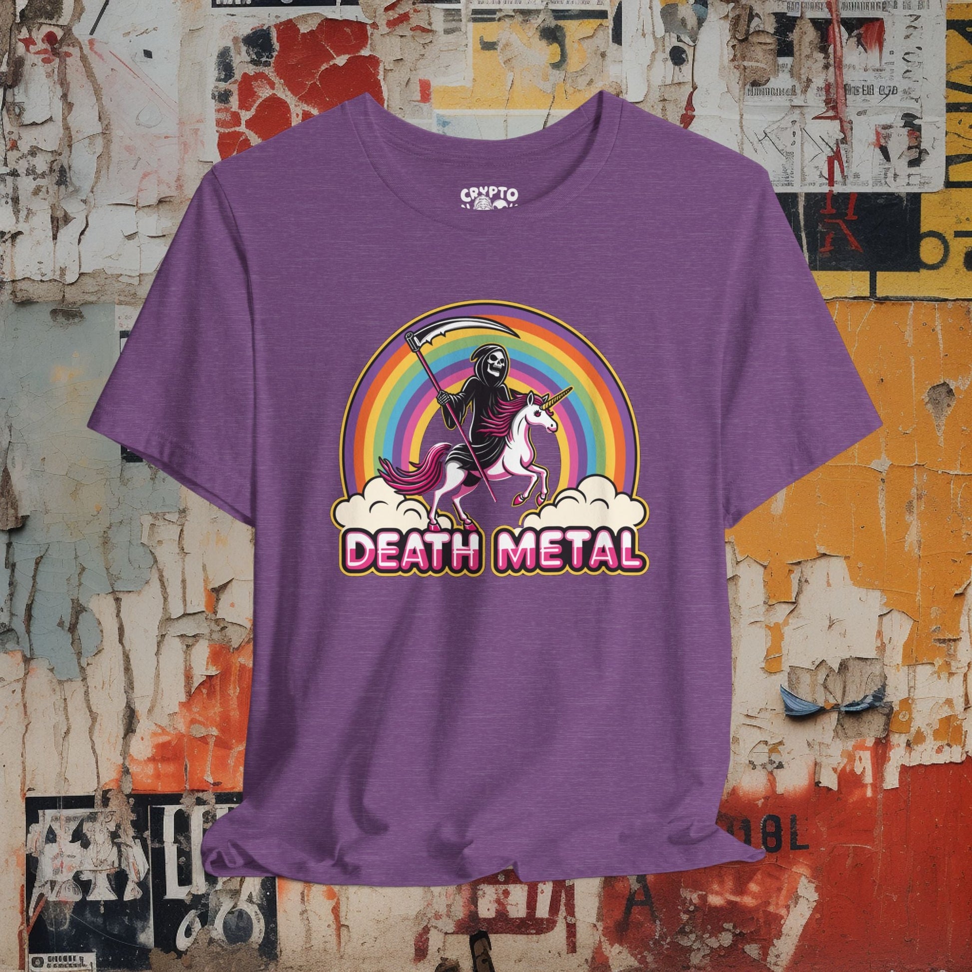 T-Shirt - Death Metal Rainbow Unicorn | Bella + Canvas Unisex T-shirt from Crypto Zoo Tees