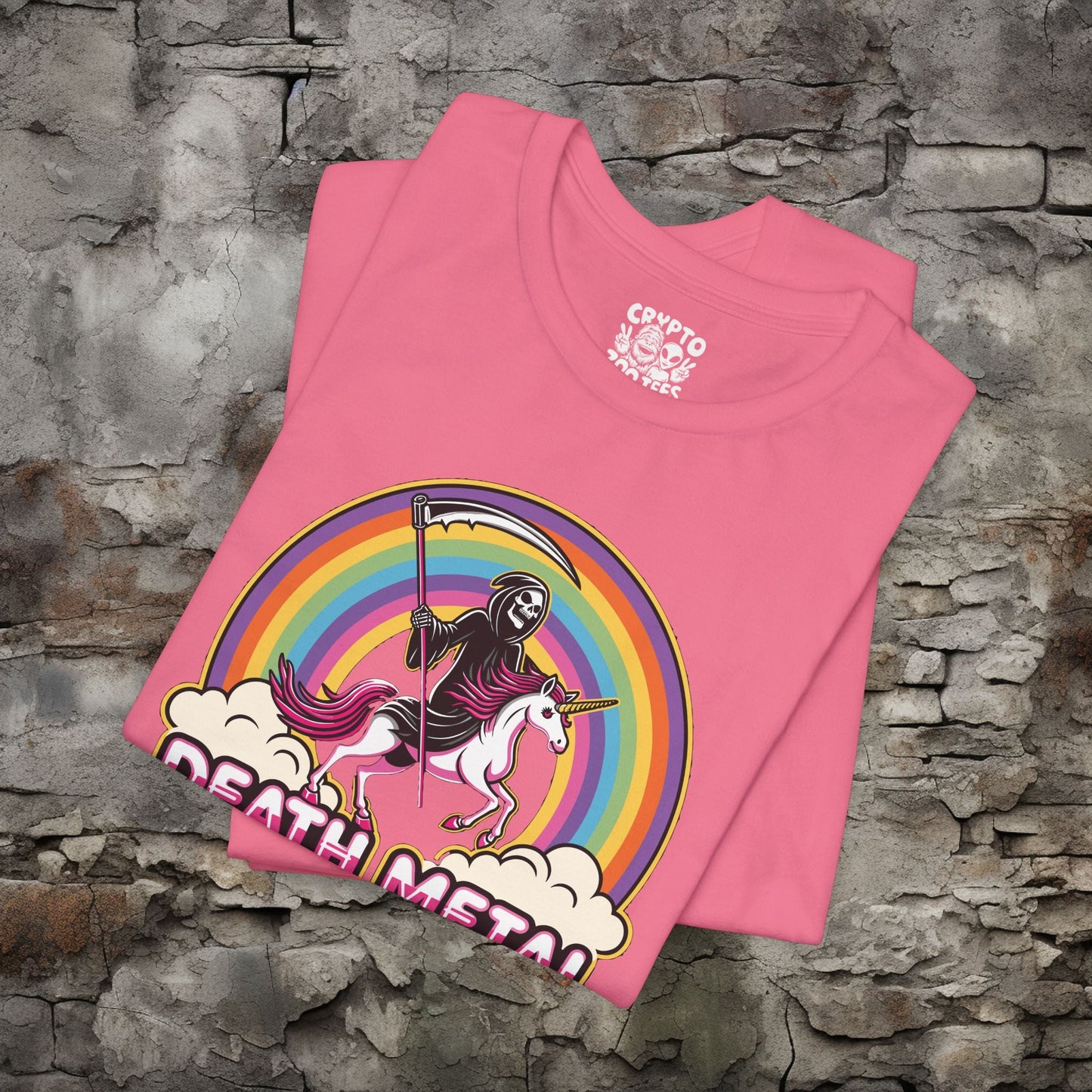 T-Shirt - Death Metal Rainbow Unicorn | Bella + Canvas Unisex T-shirt from Crypto Zoo Tees