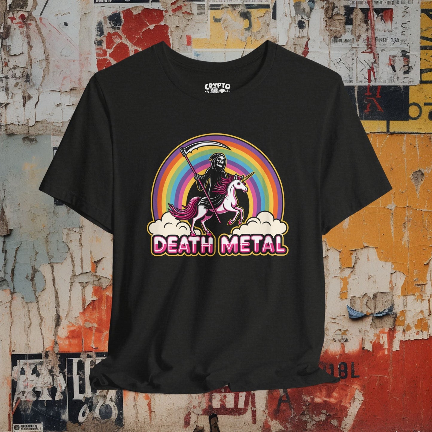 T-Shirt - Death Metal Rainbow Unicorn | Bella + Canvas Unisex T-shirt from Crypto Zoo Tees