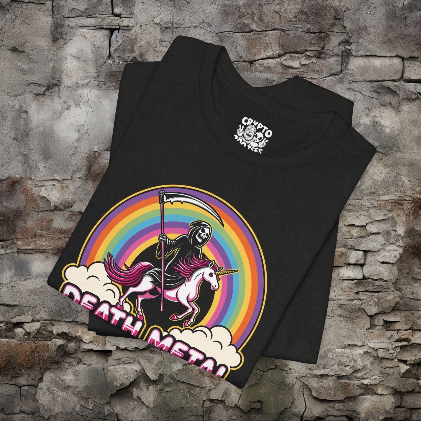 T-Shirt - Death Metal Rainbow Unicorn | Bella + Canvas Unisex T-shirt from Crypto Zoo Tees