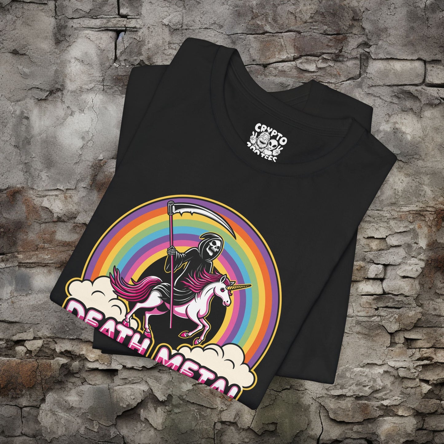 T-Shirt - Death Metal Rainbow Unicorn | Bella + Canvas Unisex T-shirt from Crypto Zoo Tees