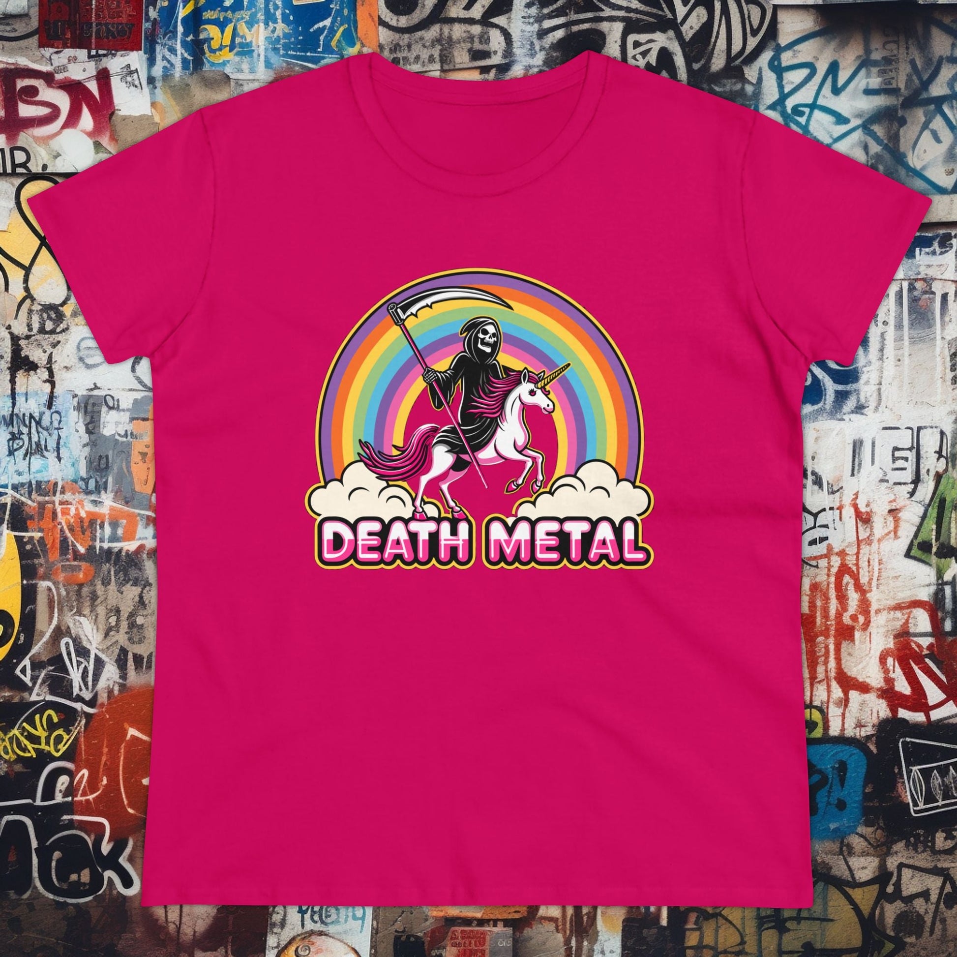 T-Shirt - Death Metal Rainbow Unicorn | Women's T-Shirt | Cotton Tee from Crypto Zoo Tees