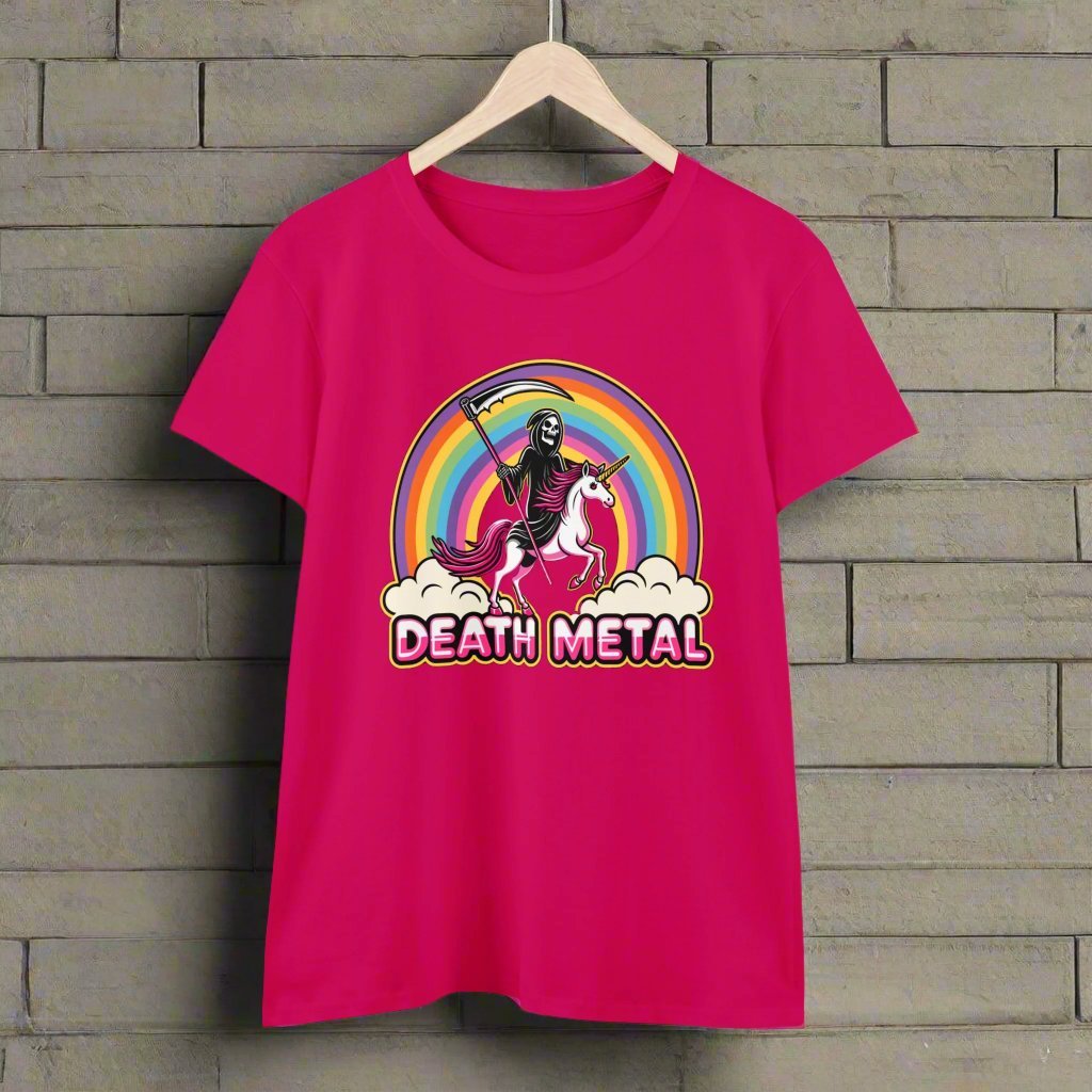 T-Shirt - Death Metal Rainbow Unicorn | Women's T-Shirt | Cotton Tee from Crypto Zoo Tees