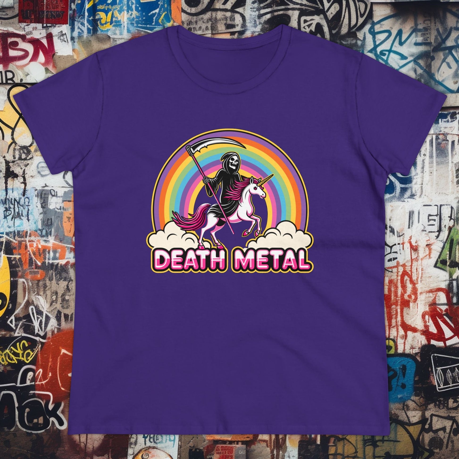 T-Shirt - Death Metal Rainbow Unicorn | Women's T-Shirt | Cotton Tee from Crypto Zoo Tees