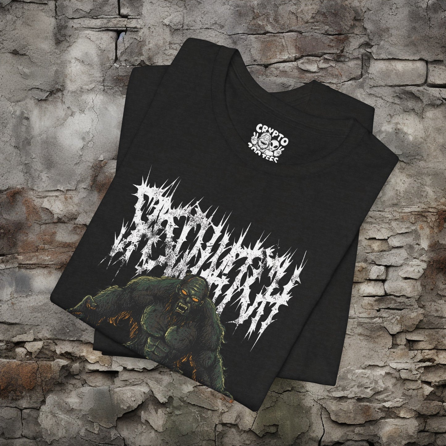 T-Shirt - Death Metal Sasquatch Comic | Bella + Canvas Unisex T-shirt from Crypto Zoo Tees