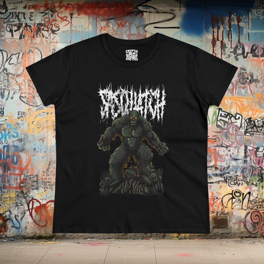 T-Shirt - Death Metal Sasquatch Comic | Women's T-Shirt | Cotton Tee from Crypto Zoo Tees