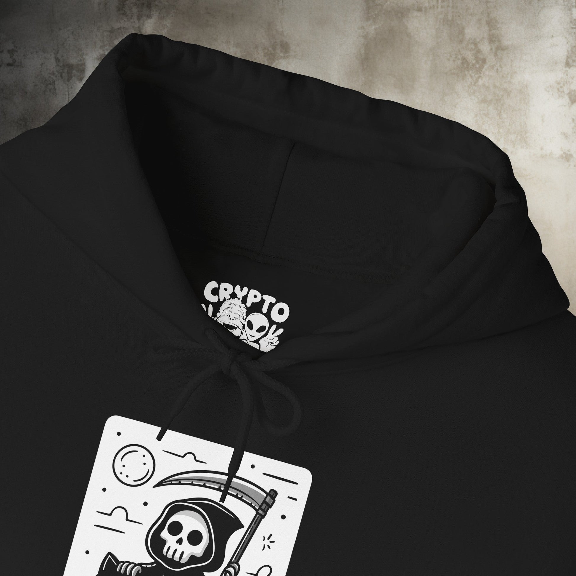 Hoodie - Death Riding a Cat | Cute Grim Reaper | Goth | Hoodie | Hooded Sweatshirt from Crypto Zoo Tees