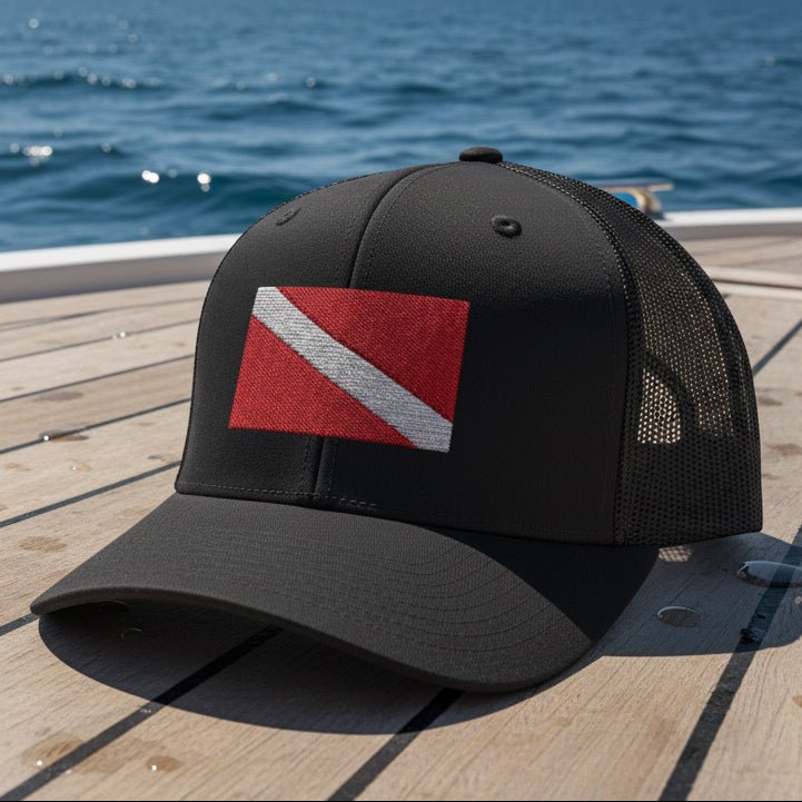 Hats - Diver Down Embroidered Meshback Hat - Hampton Dive Team from Crypto Zoo Tees