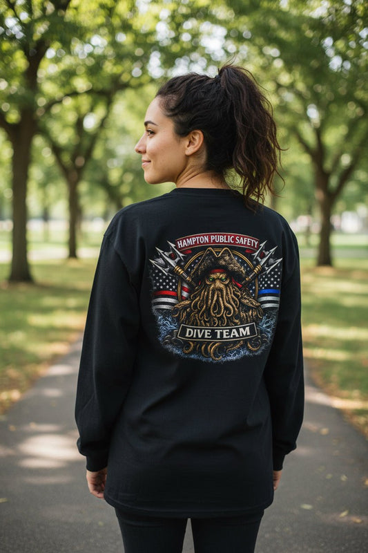 Long - sleeve - Diver Down Flag Long Sleeve Shirt - Hampton Dive Team from Crypto Zoo Tees