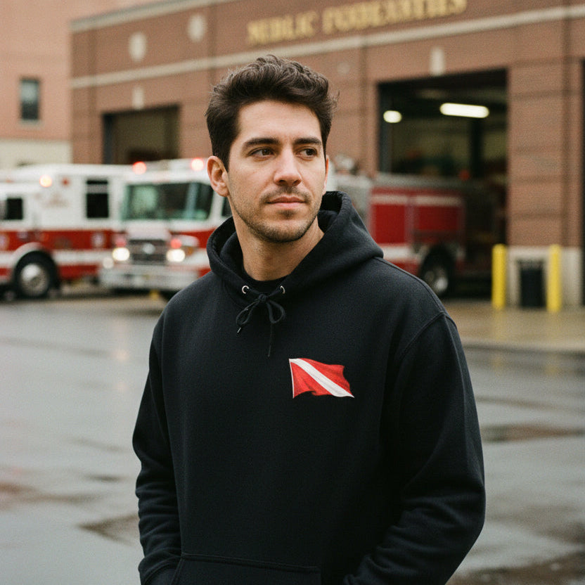 Hoodie - Diver Down Flag Pullover Hoodie - Hampton Dive Team from Crypto Zoo Tees