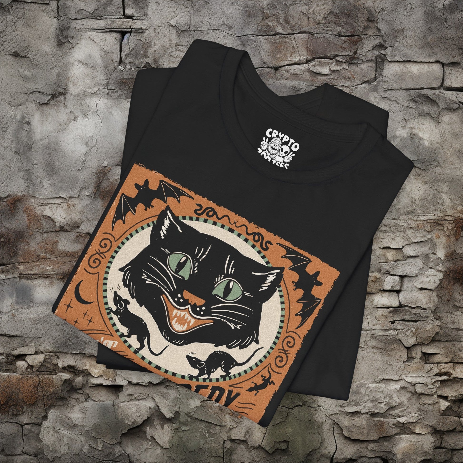 T-Shirt - Don't Be A Scaredy Cat Vintage Halloween Tee | Bella + Canvas Unisex T-shirt from Crypto Zoo Tees