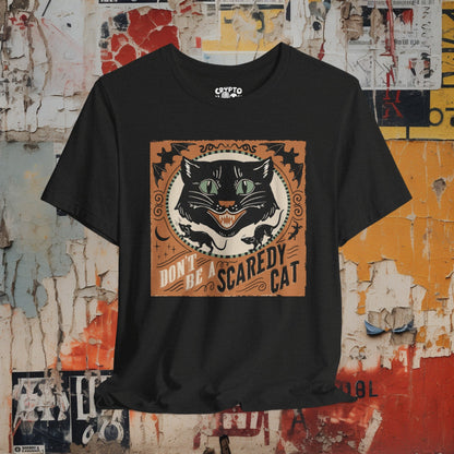 T-Shirt - Don't Be A Scaredy Cat Vintage Halloween Tee | Bella + Canvas Unisex T-shirt from Crypto Zoo Tees