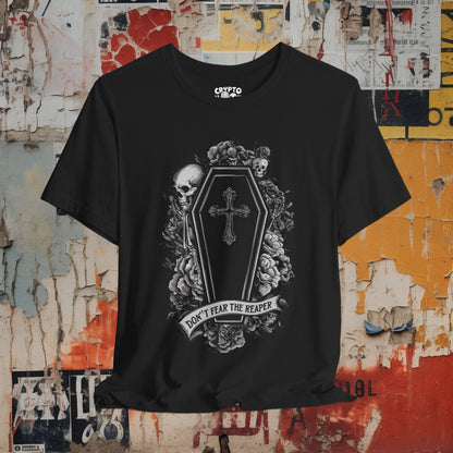 T-Shirt - Don't Fear The Reaper Gothic Coffin Shirt | Bella + Canvas Unisex T-shirt from Crypto Zoo Tees