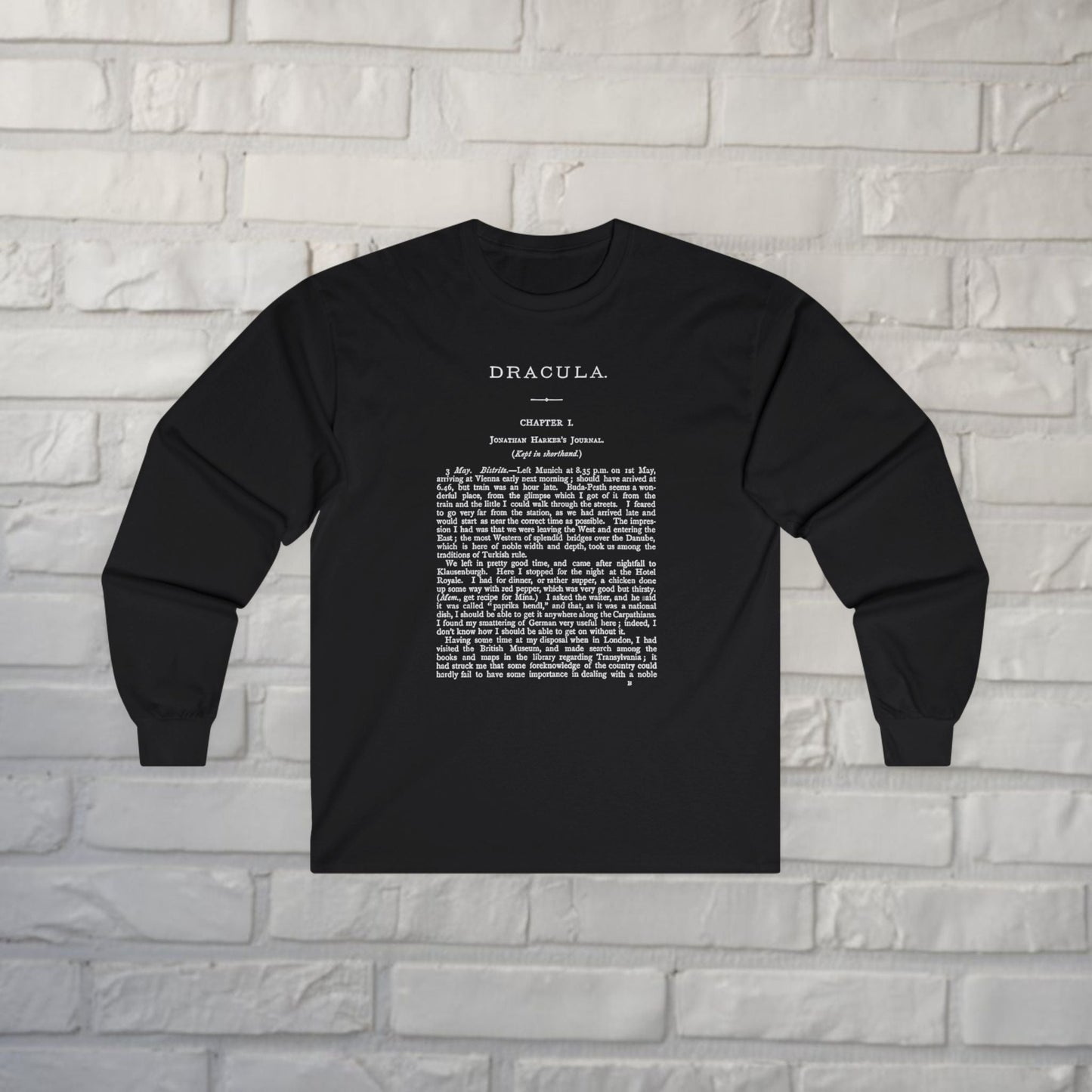 T-Shirt - Dracula First Page Long Sleeve | Horror, Books | Unisex Long Sleeve Tee - Guldan 2400 from Crypto Zoo Tees