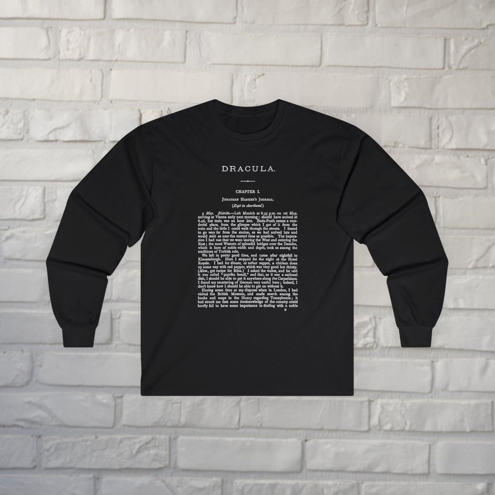 T-Shirt - Dracula First Page Long Sleeve | Horror, Books | Unisex Long Sleeve Tee - Guldan 2400 from Crypto Zoo Tees