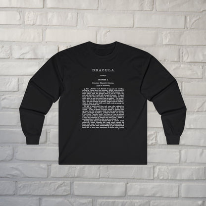 T-Shirt - Dracula First Page Long Sleeve | Horror, Books | Unisex Long Sleeve Tee - Guldan 2400 from Crypto Zoo Tees