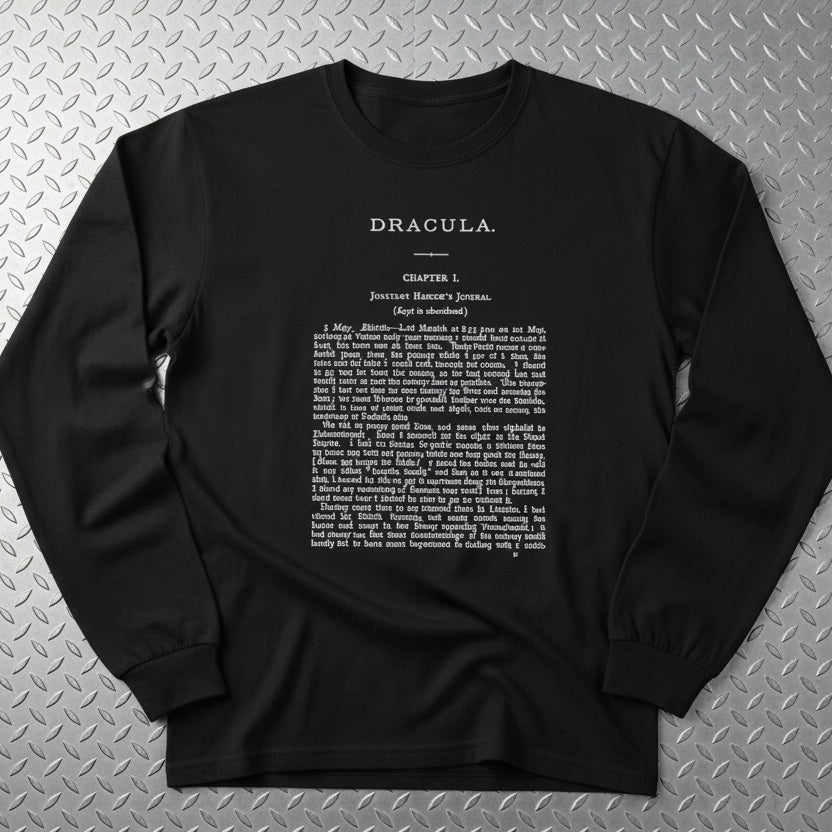 T-Shirt - Dracula First Page Long Sleeve | Horror, Books | Unisex Long Sleeve Tee - Guldan 2400 from Crypto Zoo Tees