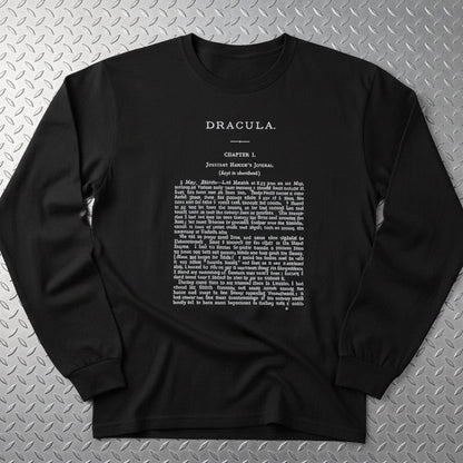 T-Shirt - Dracula First Page Long Sleeve | Horror, Books | Unisex Long Sleeve Tee - Guldan 2400 from Crypto Zoo Tees