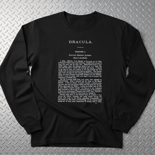 T-Shirt - Dracula First Page Long Sleeve | Horror, Books | Unisex Long Sleeve Tee - Guldan 2400 from Crypto Zoo Tees