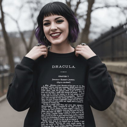 T-Shirt - Dracula First Page Sweatshirt | Horror, Books | Unisex Crewneck Sweatshirt - Gildan 18000 from Crypto Zoo Tees