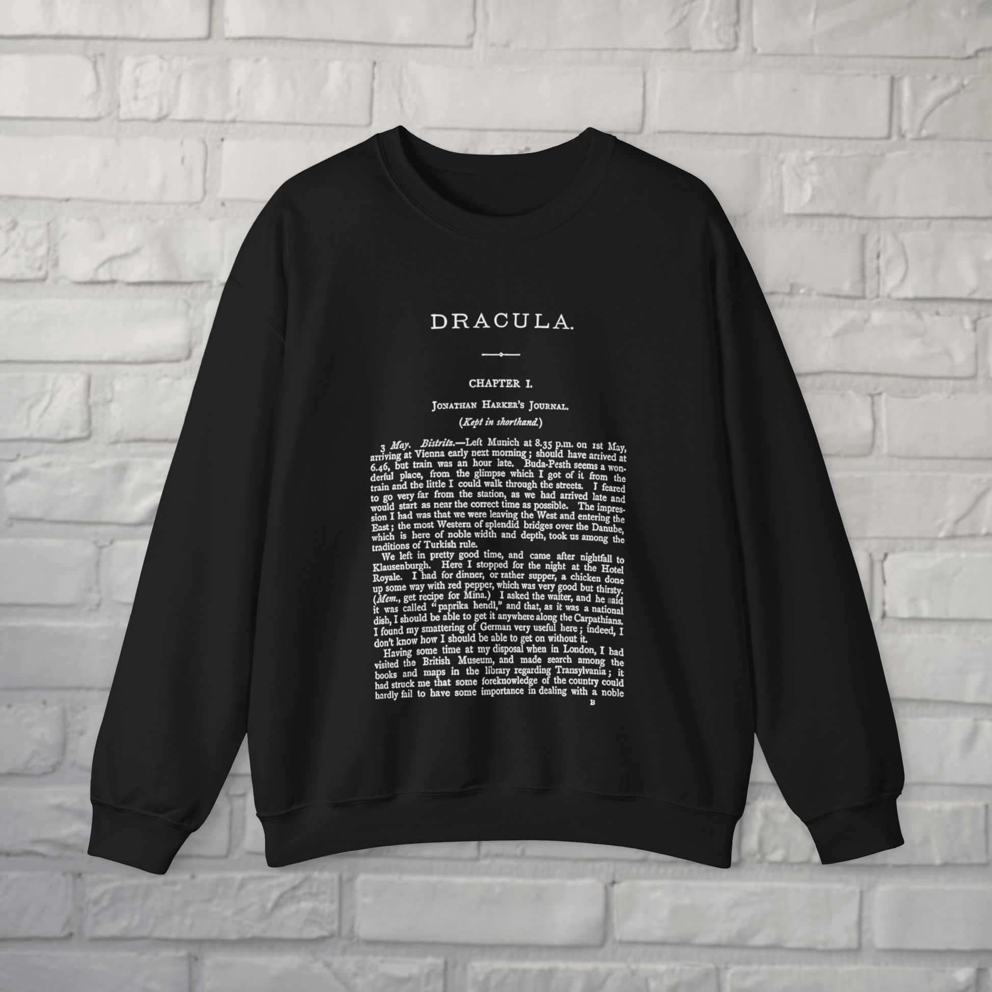 T-Shirt - Dracula First Page Sweatshirt | Horror, Books | Unisex Crewneck Sweatshirt - Gildan 18000 from Crypto Zoo Tees