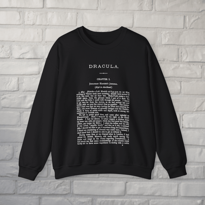 T-Shirt - Dracula First Page Sweatshirt | Horror, Books | Unisex Crewneck Sweatshirt - Gildan 18000 from Crypto Zoo Tees