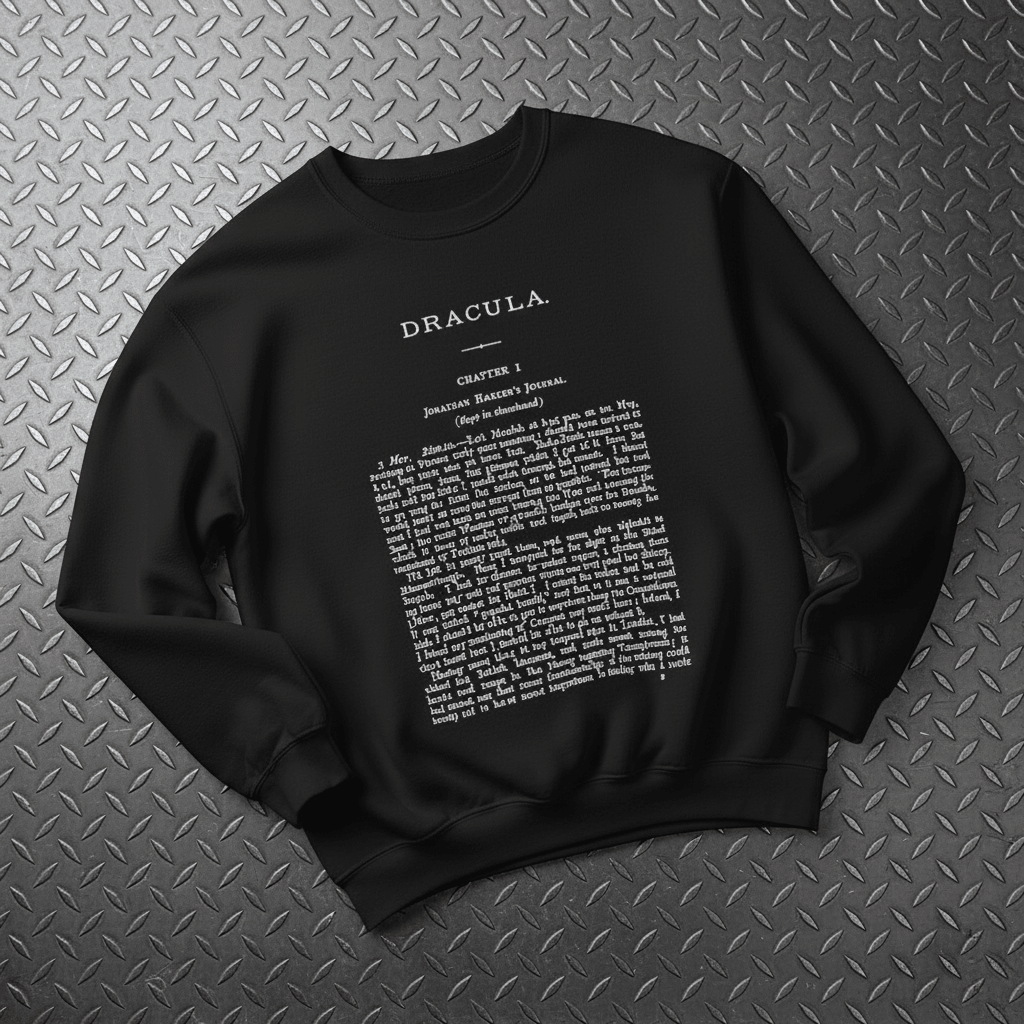 T-Shirt - Dracula First Page Sweatshirt | Horror, Books | Unisex Crewneck Sweatshirt - Gildan 18000 from Crypto Zoo Tees