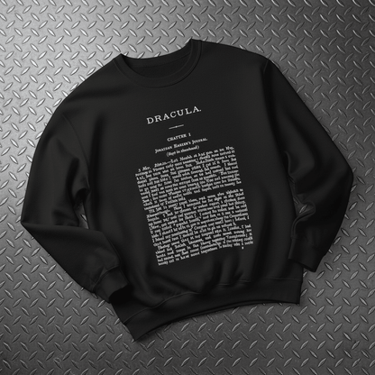 T-Shirt - Dracula First Page Sweatshirt | Horror, Books | Unisex Crewneck Sweatshirt - Gildan 18000 from Crypto Zoo Tees