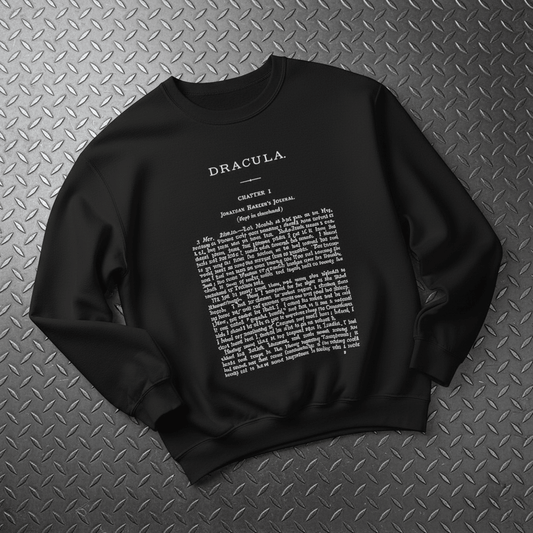 T-Shirt - Dracula First Page Sweatshirt | Horror, Books | Unisex Crewneck Sweatshirt - Gildan 18000 from Crypto Zoo Tees