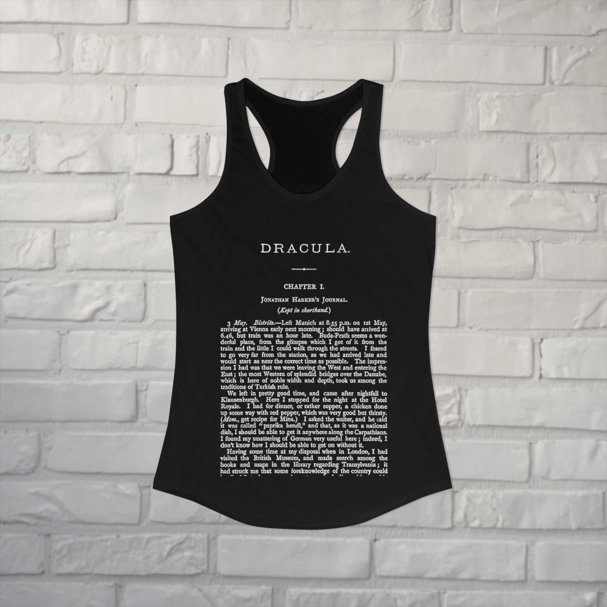 T-Shirt - Dracula First Page Tank | Horror, Books | Ladies Racerback Tank Top - Next Level 1533 from Crypto Zoo Tees
