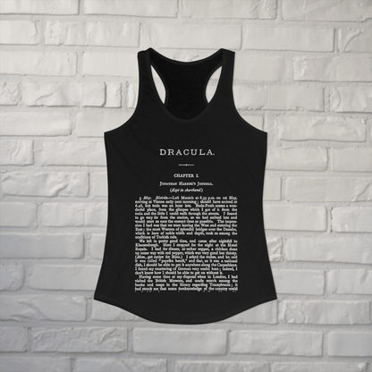 T-Shirt - Dracula First Page Tank | Horror, Books | Ladies Racerback Tank Top - Next Level 1533 from Crypto Zoo Tees