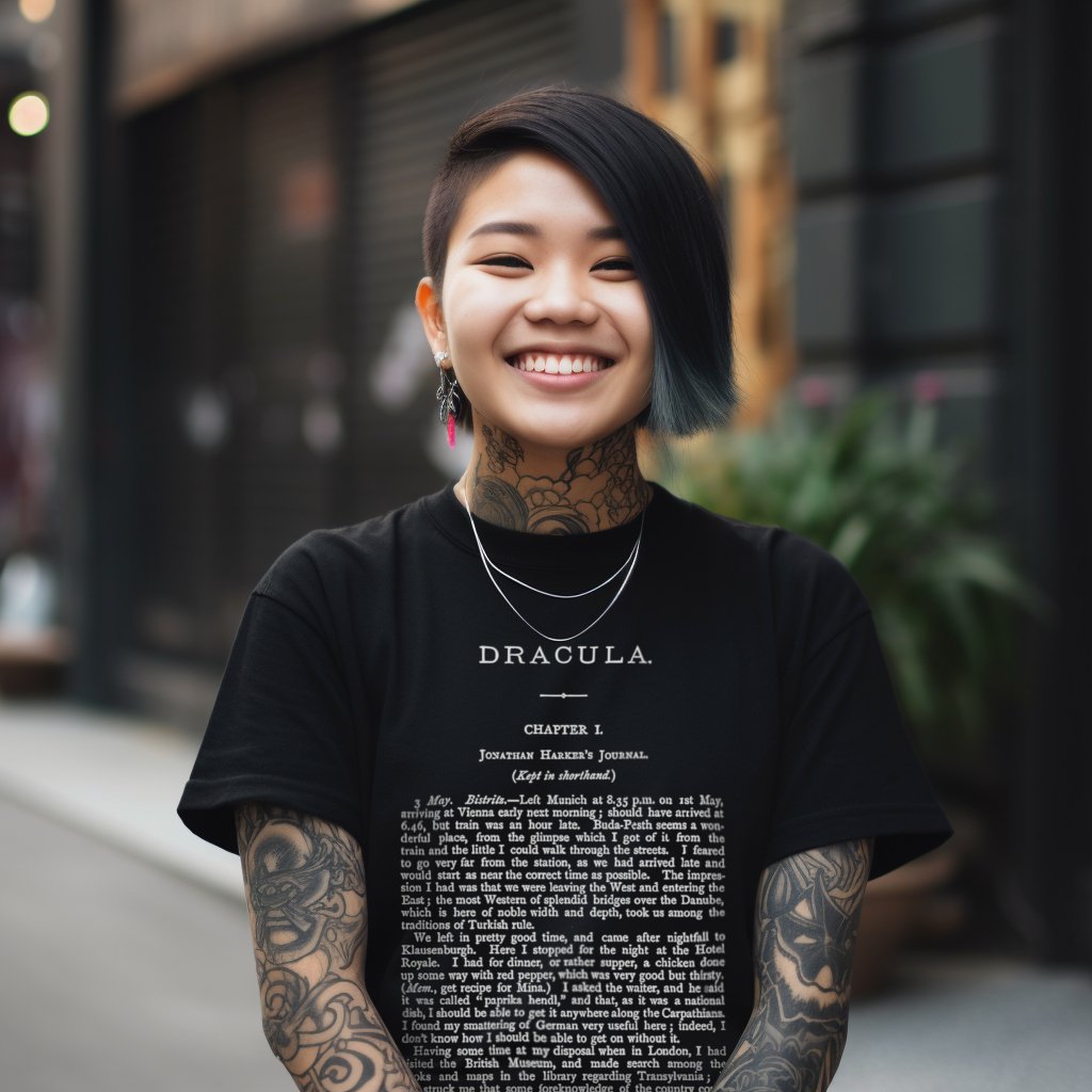 T-Shirt - Dracula Shirt | First Page Bram Stoker's Novel Tee | Bella + Canvas Unisex T-shirt from Crypto Zoo Tees