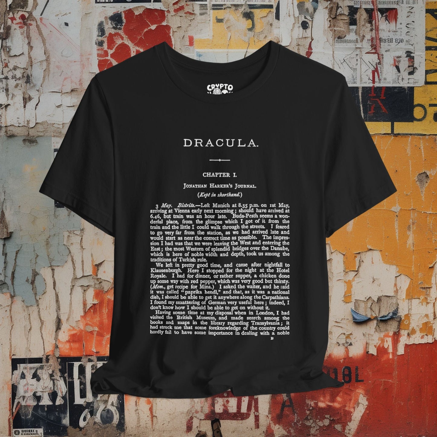 T-Shirt - Dracula Shirt | First Page Bram Stoker's Novel Tee | Bella + Canvas Unisex T-shirt from Crypto Zoo Tees