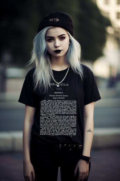 T-Shirt - Dracula Shirt | First Page Bram Stoker's Novel Tee | Bella + Canvas Unisex T-shirt from Crypto Zoo Tees