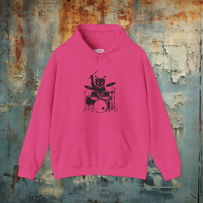 Hoodie - Drummer Cat | Hoodie | Hooded Sweatshirt from Crypto Zoo Tees