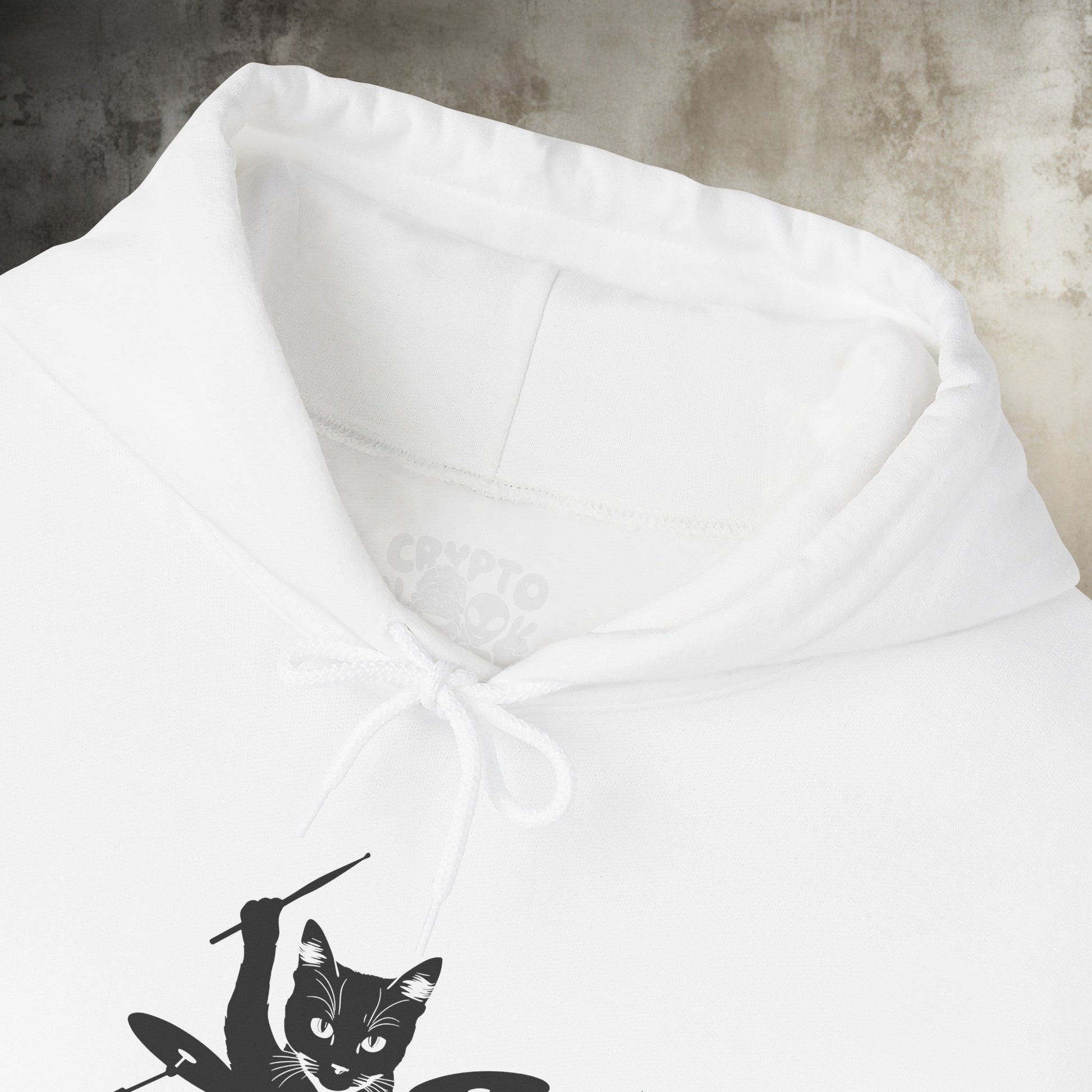 Hoodie - Drummer Cat | Hoodie | Hooded Sweatshirt from Crypto Zoo Tees