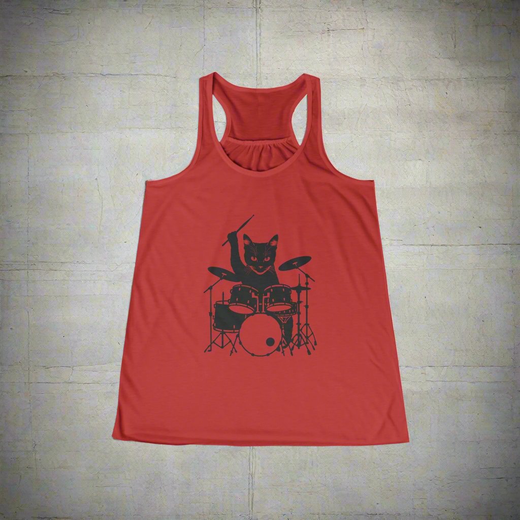 Tank Top - Drummer Cat | Ladies Racerback Tank Top from Crypto Zoo Tees