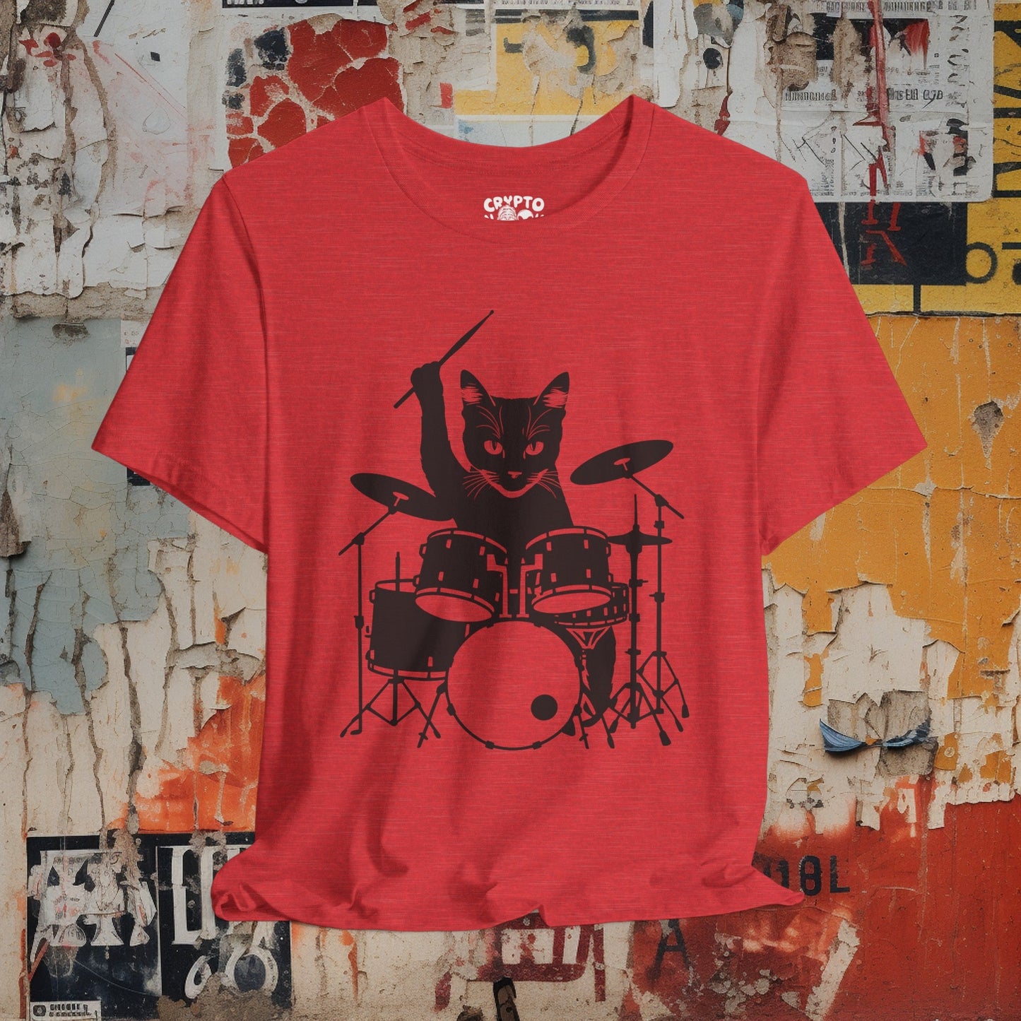 T - Shirt - Drummer Cat | Music | Bella + Canvas Unisex T - shirt from Crypto Zoo Tees