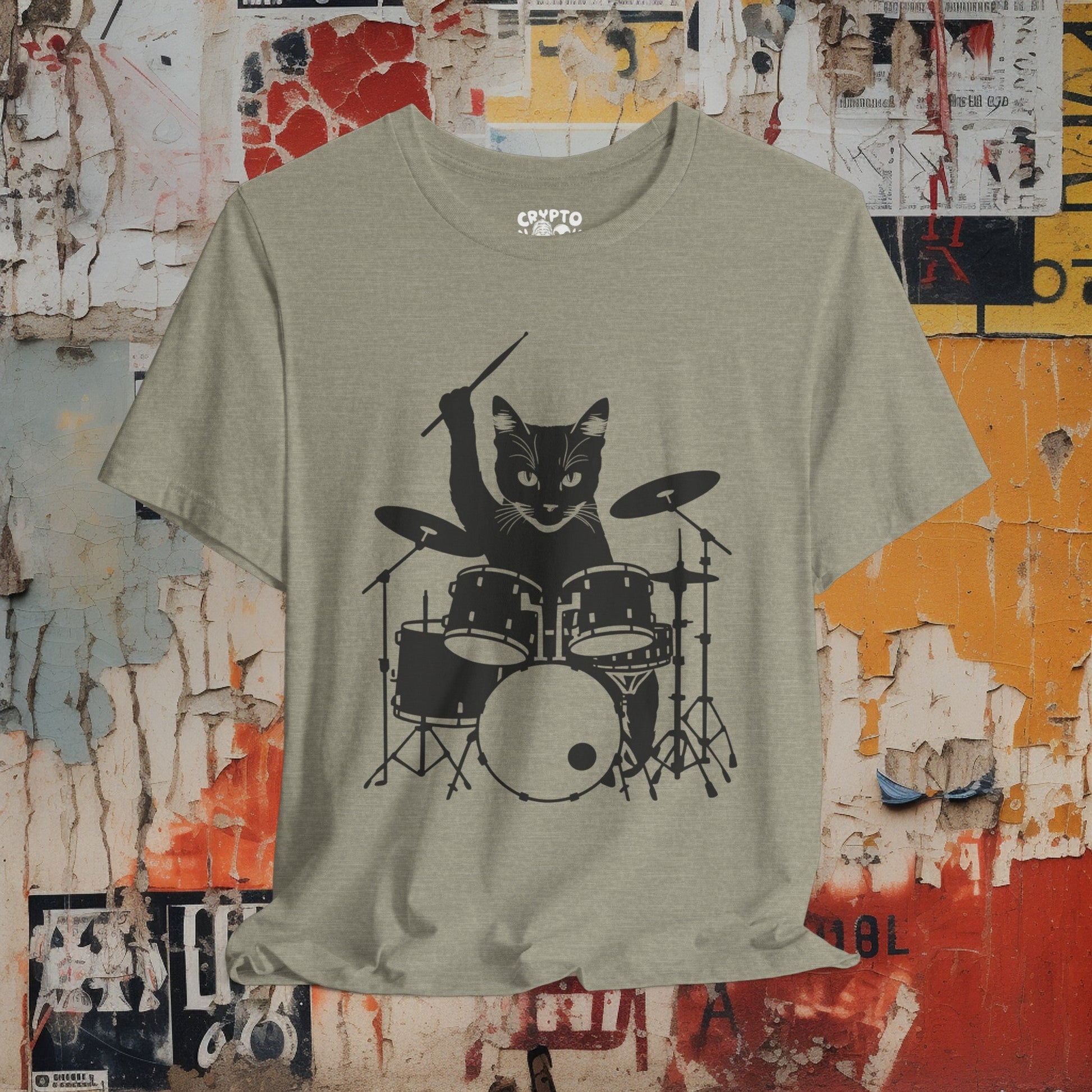 T - Shirt - Drummer Cat | Music | Bella + Canvas Unisex T - shirt from Crypto Zoo Tees