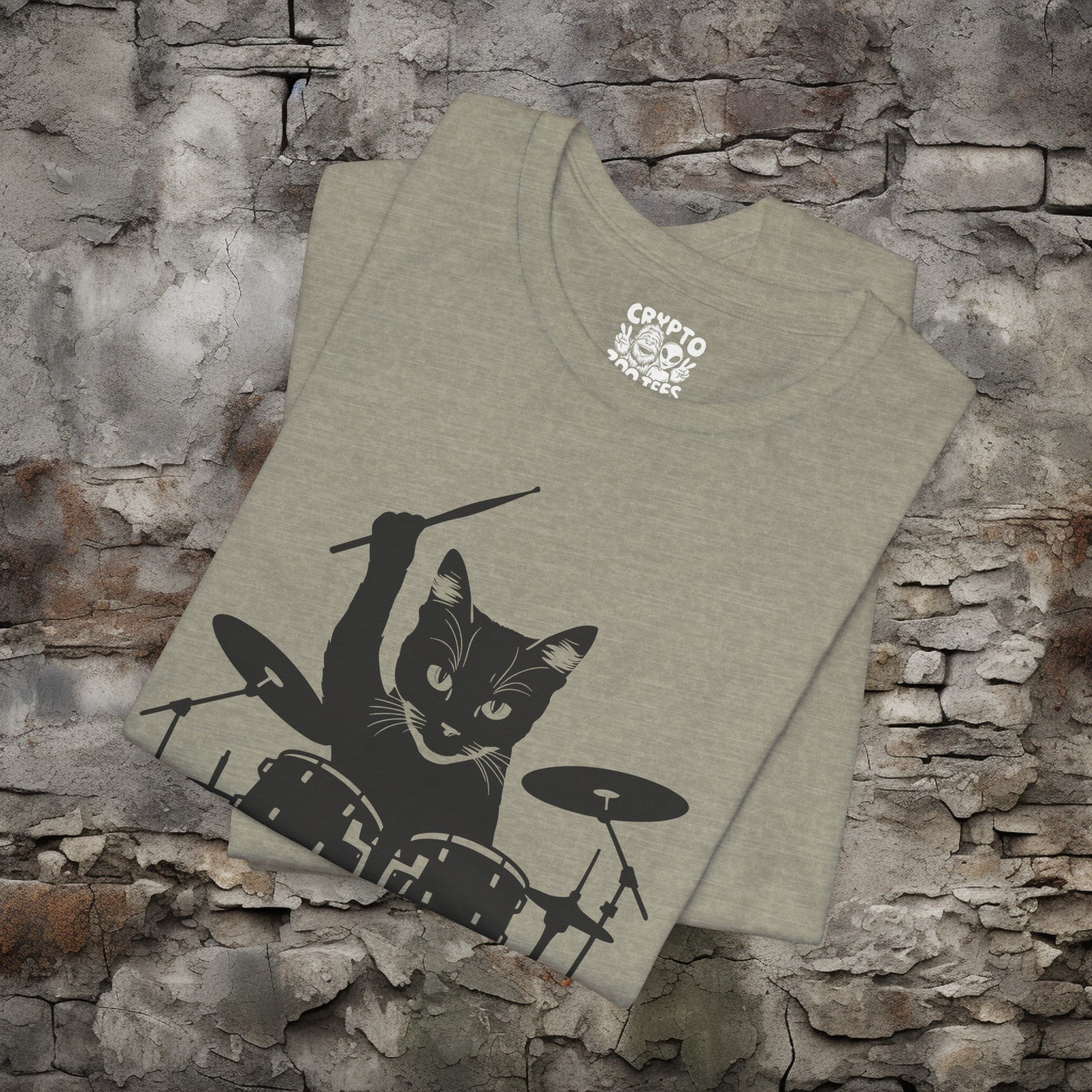 T - Shirt - Drummer Cat | Music | Bella + Canvas Unisex T - shirt from Crypto Zoo Tees