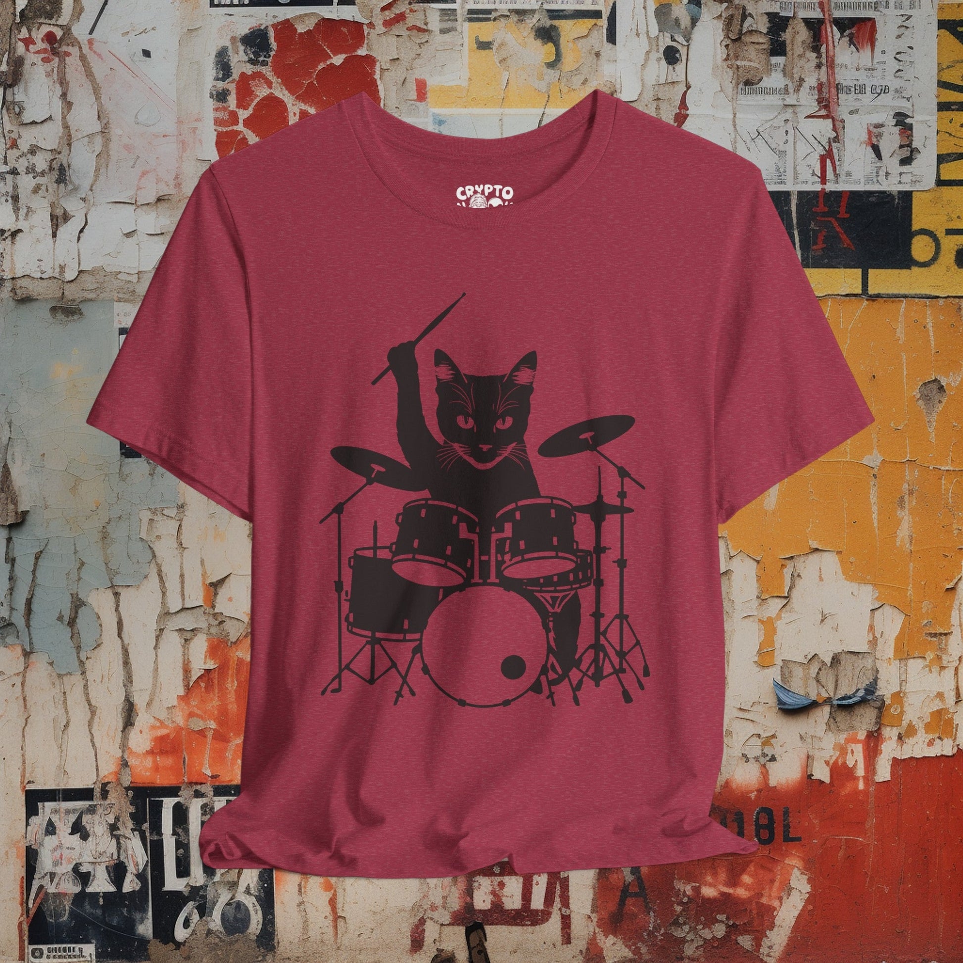 T - Shirt - Drummer Cat | Music | Bella + Canvas Unisex T - shirt from Crypto Zoo Tees