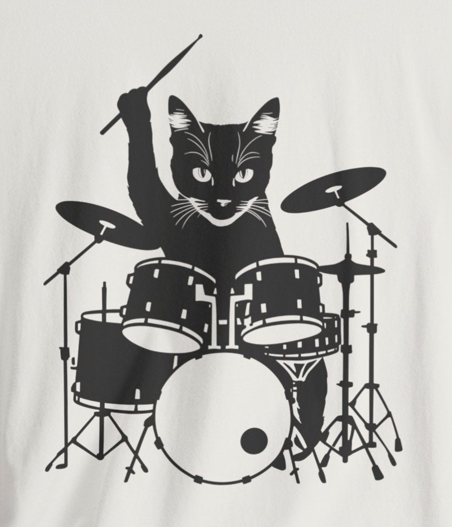 T - Shirt - Drummer Cat | Music | Bella + Canvas Unisex T - shirt from Crypto Zoo Tees