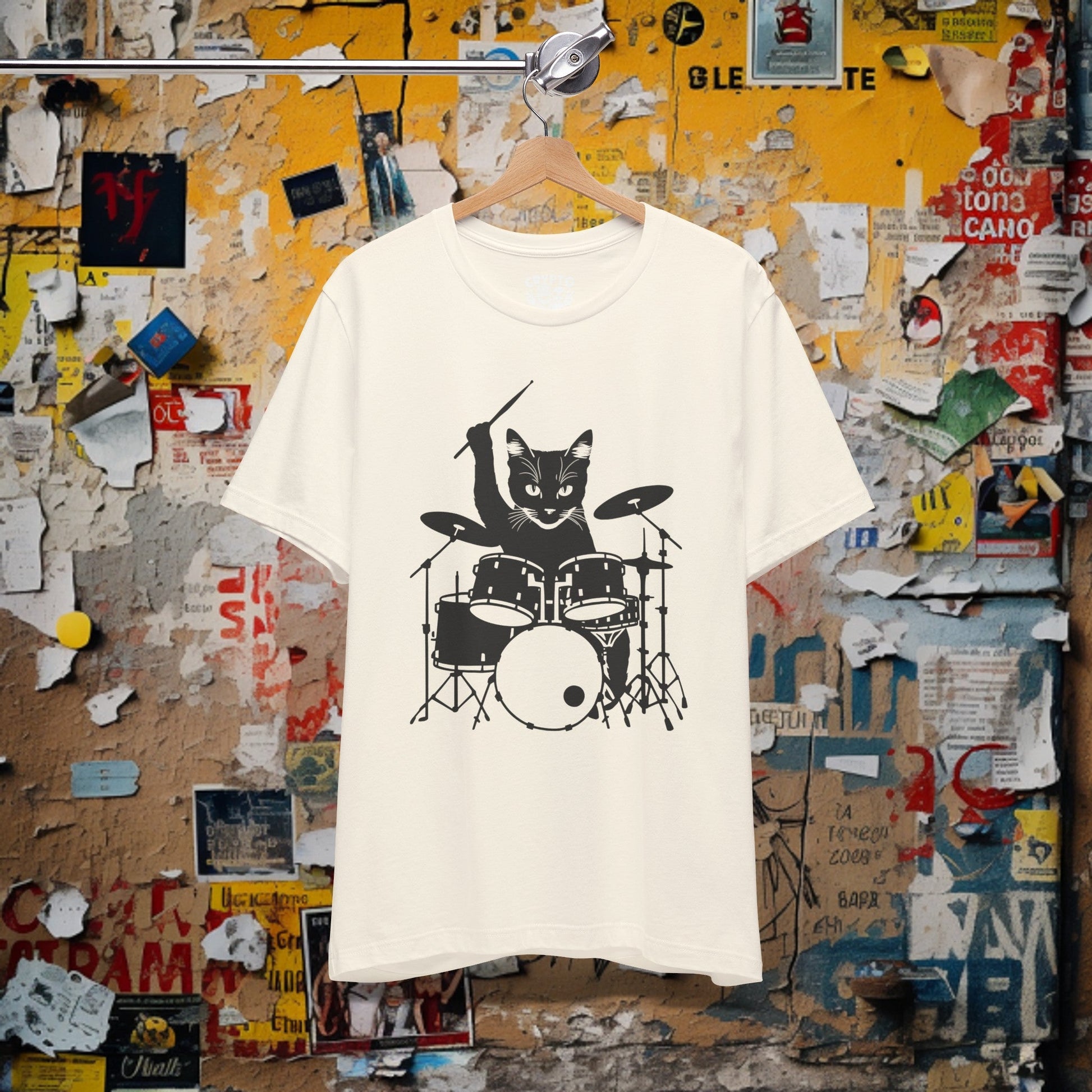 T - Shirt - Drummer Cat | Music | Bella + Canvas Unisex T - shirt from Crypto Zoo Tees